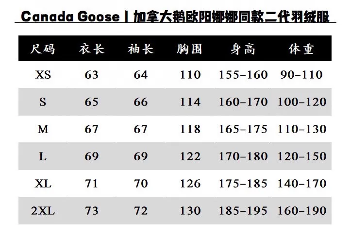 Size chart P860